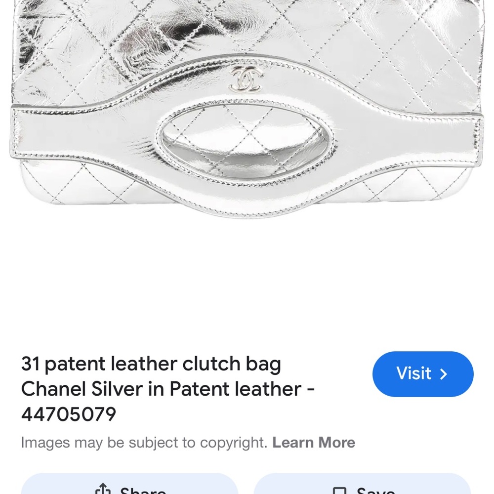 Chanel Silver Patent Leather Clutch Bag